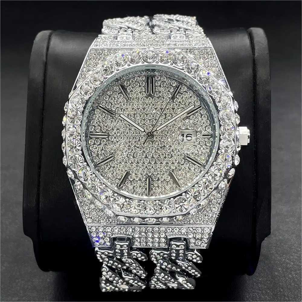 

2024 Luxury Men Watches Brand MISSFOX Hip Hop Iced Out Diamond Watch Men Fashion Cuban Chain Quartz Clock Man Reloj Dropshipping