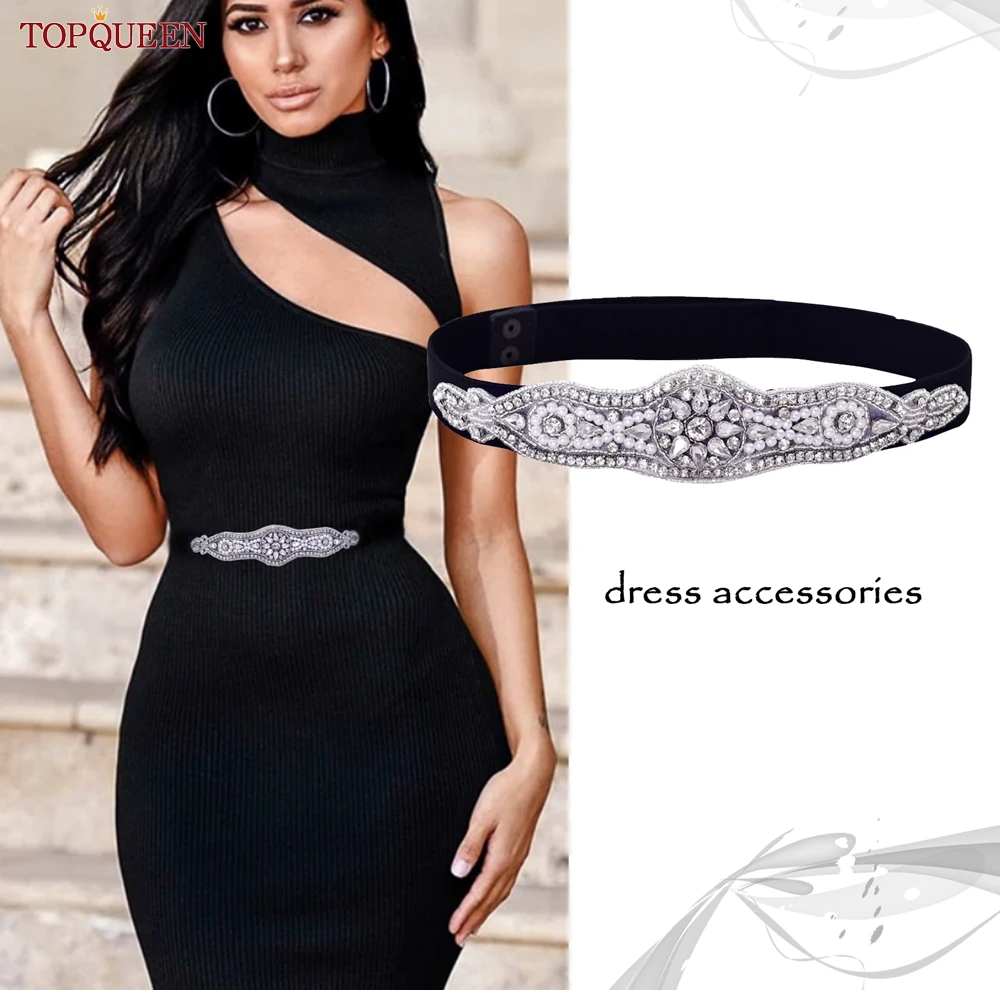 TOPQUEEN S18-B Women Dress Elastic Belt Gown Decoration Rhinestones Appliques Dresses for Female Fashion Crystal Diamond Belts