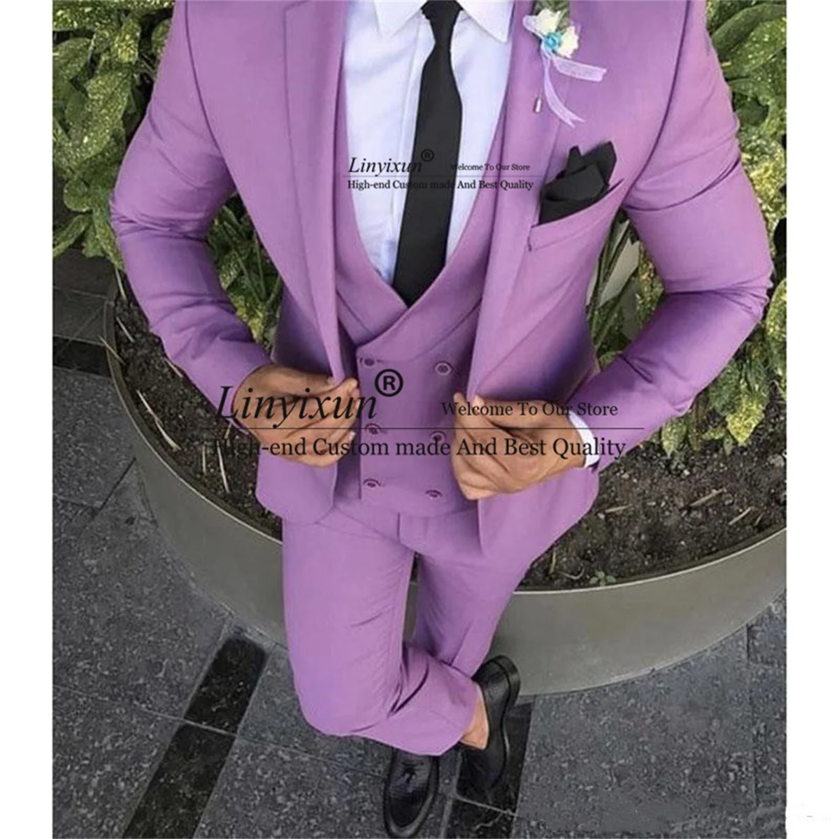 

Fashion Purple Mens Suits For Wedding Slim Fit Groom Tuxedos 2 Pieces Jacket Pants Sets Male Prom Blazer Groomsmen Costume Homme