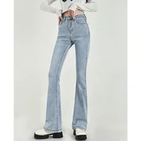 Lady Chic Korean High Waist Flared Jeans Girls Comfortable Thin Denim Pants Women Fashion Solid Casual Daily Trousers