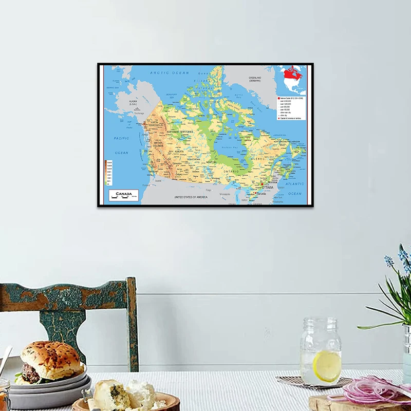 59*42cm English The Canada Topographic Map Posters and Prints Wall Art Pictures Canvas Paintings Artwork Home Office Decor