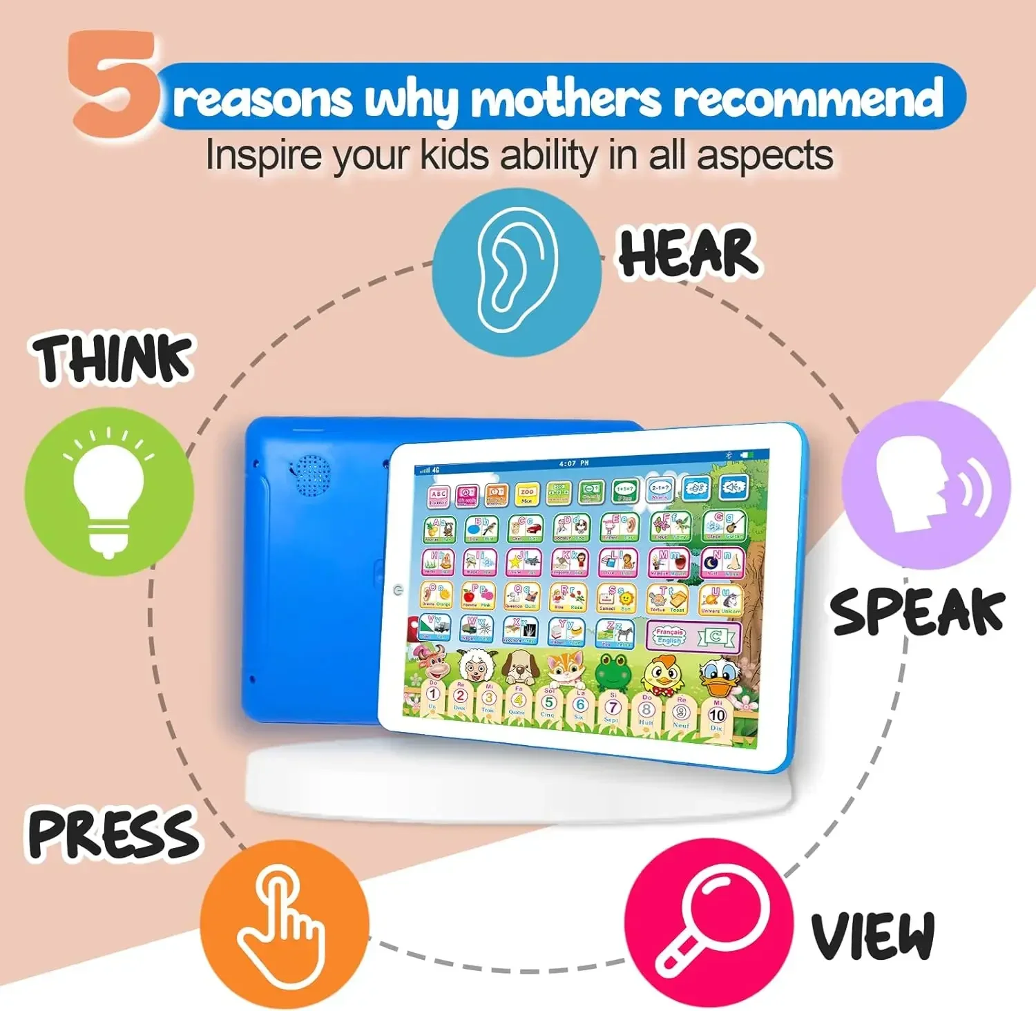 French English Bilingual Learning Tablet Toy Learn Alphabet ABC Interactive Educational Toys Gift for Baby Toddlers Childrens 2