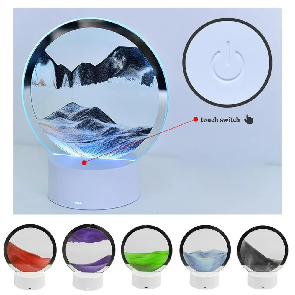 

7inch Moving Sand Art Display Flowing Sand Frame Morden Picture Round Glass 3D Deep Sea Sandscape In Motion Stand Home Decor