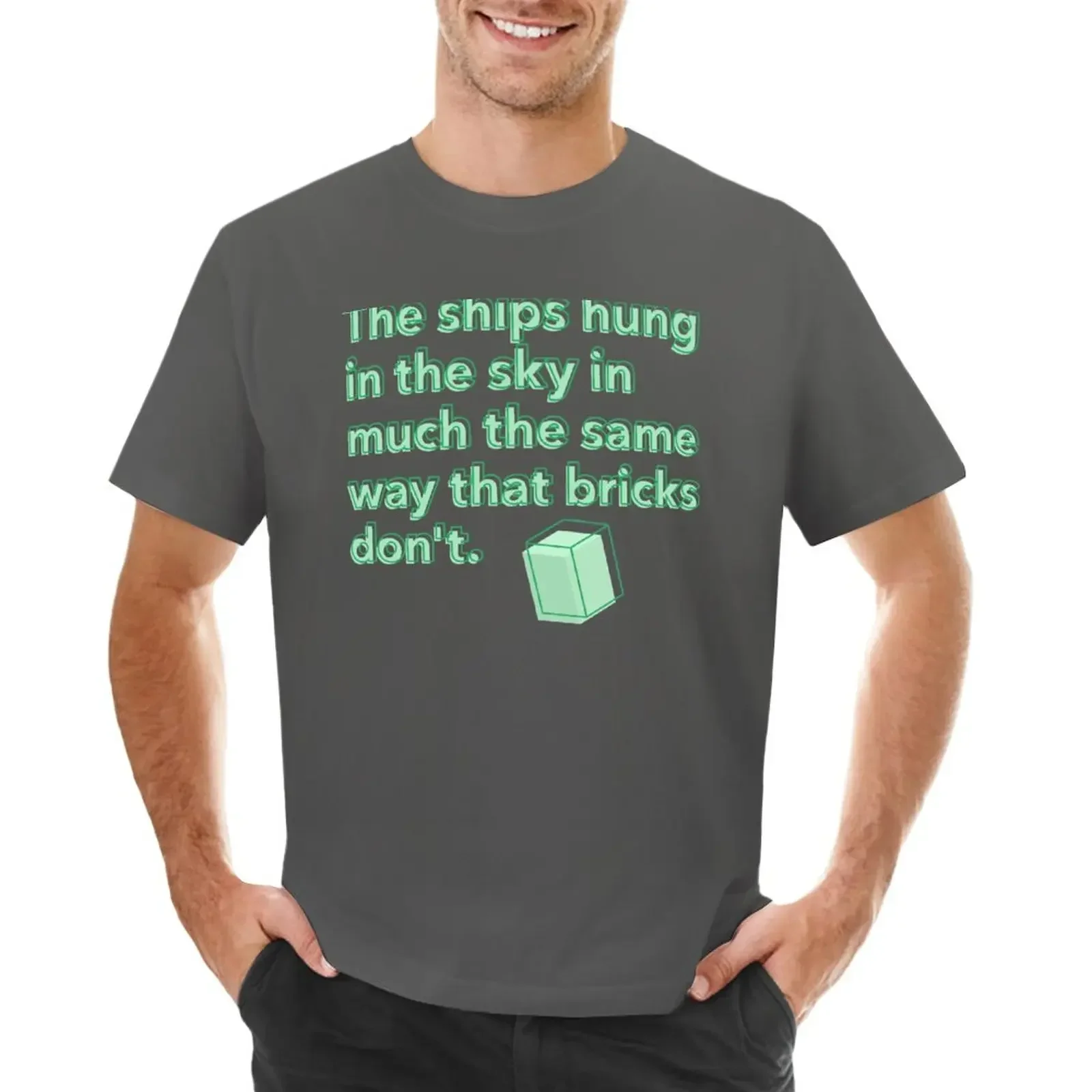 Корабли повесились в небе так же, как и кирпичи, не футболки, простые футболки на заказ, мужские футболки больших размеров