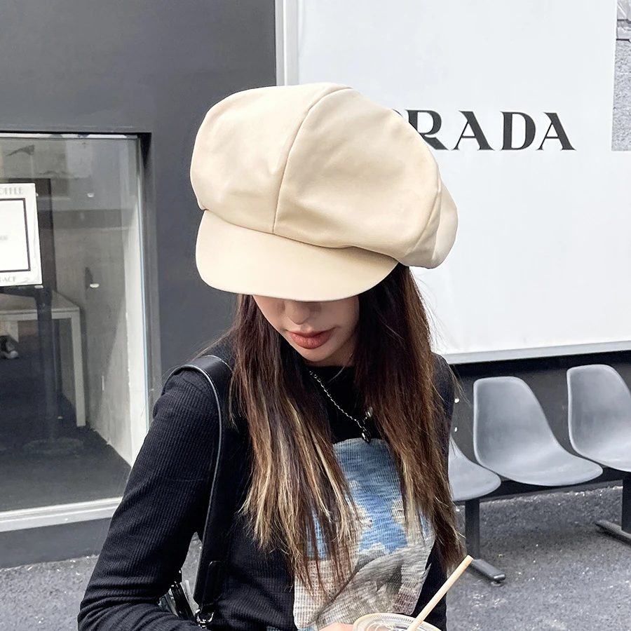 Women Beret Octagonal Hat Big Head Berets Niche Baker Painter Cap