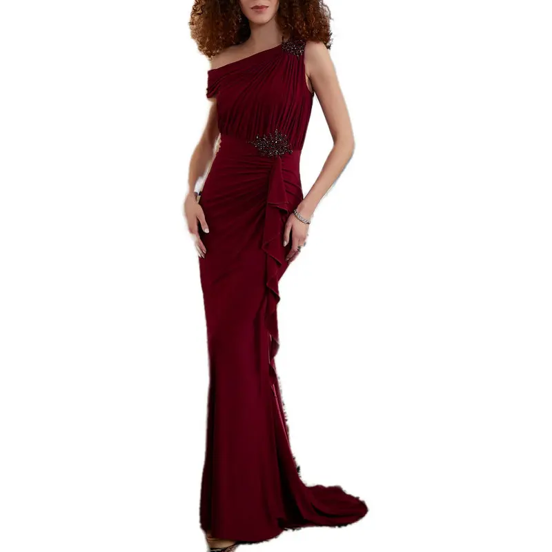 

One-Shoulder Trumpet Evening Gown M-049