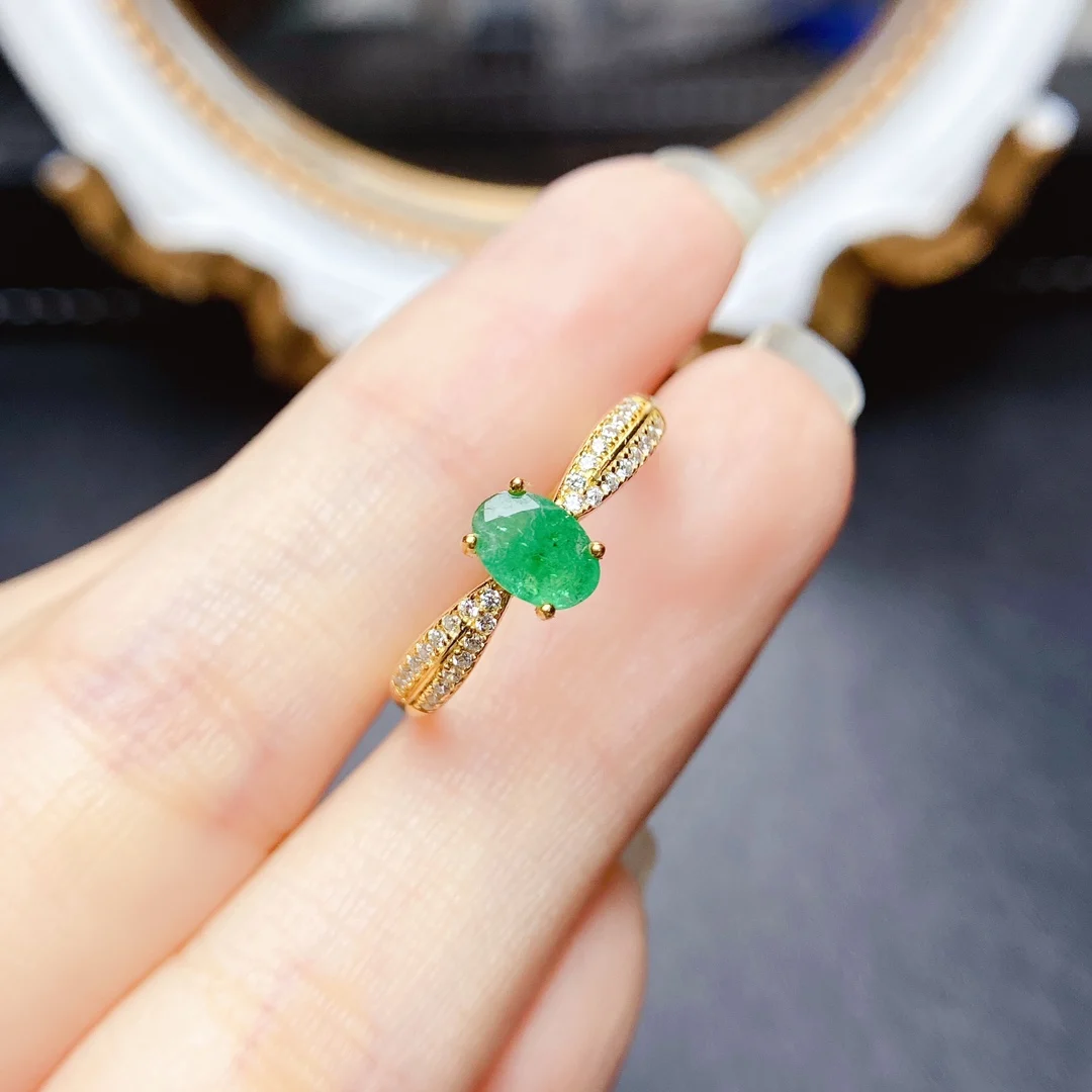 

FS Fashion 4*6mm Natural Emerald S925 Sterling Silver Ring With Certificate Fine Charm Weddings Jewelry for Women MeiBaPJ