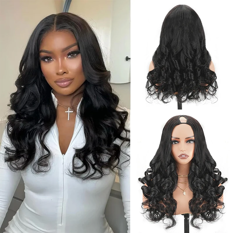 V Part U Part Body Wave Human Hair Wig 220 Density Upgrade 30 32 Inch Natural Color Brazilian Hair Wigs No Glue No Leave Out
