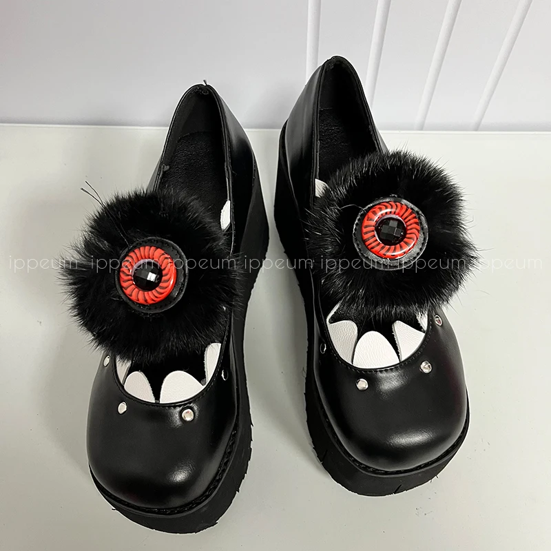 Ippeum Scarpe Da Bambola Per Le Donne Monster Eye Denti Mary Janes Cosplay Y2K Zeppe Scarpe Marca Dupes Black Punk Platform Pompe Gotiche