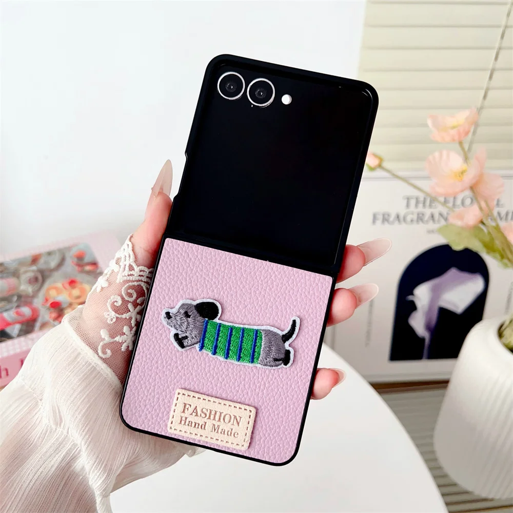 Cartoon Sausage Dog Leather Phone Case with Plush Lanyard – Shockproof Soft Frame Cover