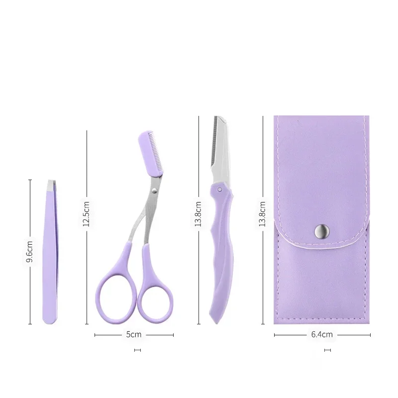 Private Label 3Pcs/Set Makeup Tools Portable Eyebrow Trimming Set Eyebrow Razor Eyebrow Scissors with Comb 4