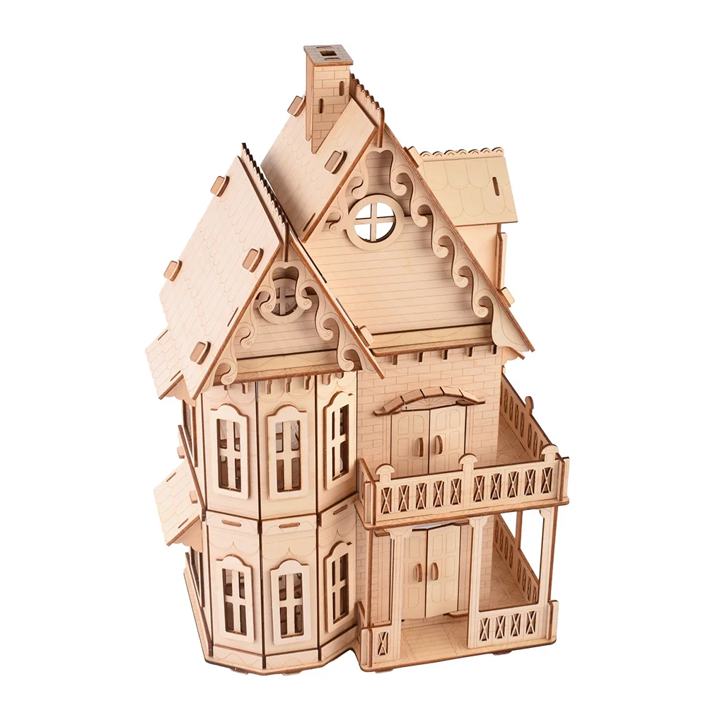 3D Wooden Villa Puzzle Toy Learning Educational Crafts Jigsaw Assembly Model Toys Gift for Children Adults