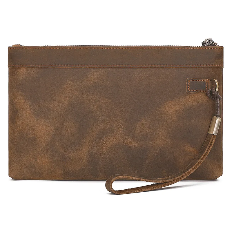 

Retro RFID Anti-Theft Brush Clutch Bag First Layer Cowhide Handmade Creative Production