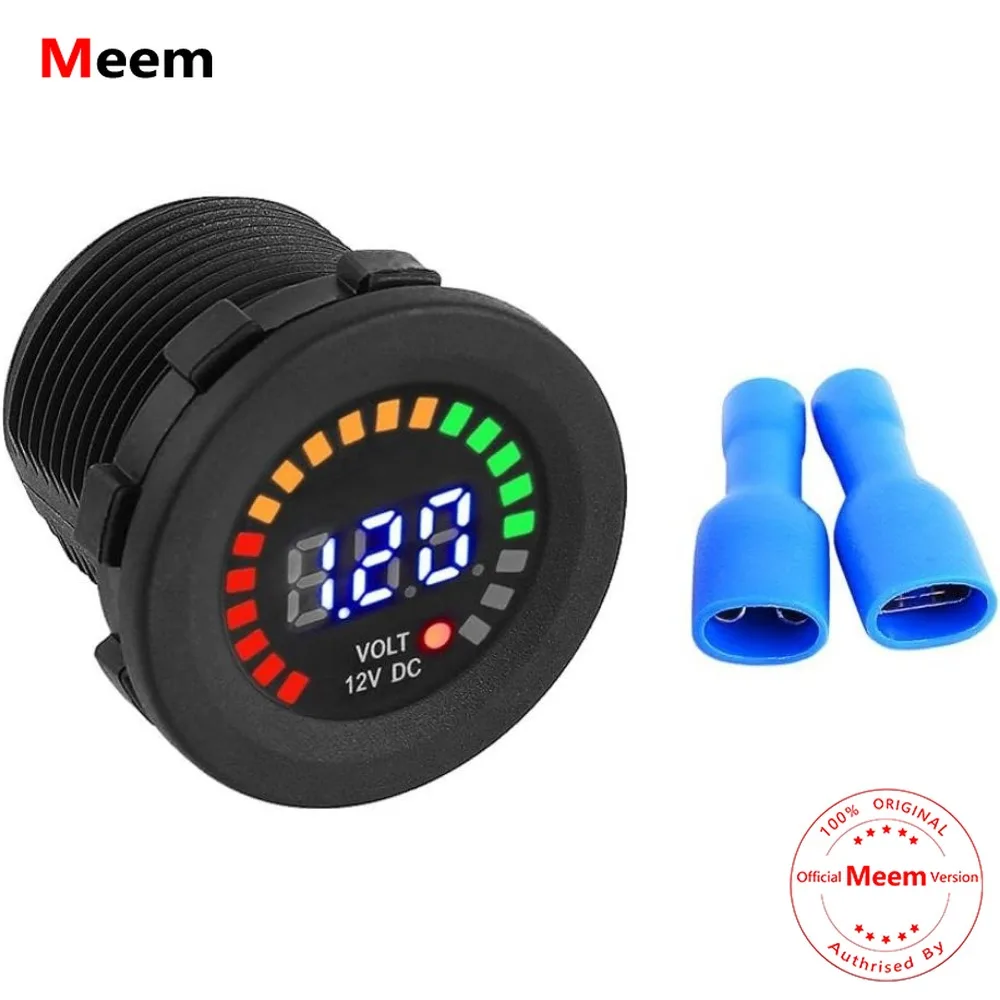 

12V LED Display Voltmeter Universila Digital Volt Meter Gauge Waterproof Round Panel for Boat Marine Vehicle Motorcycle