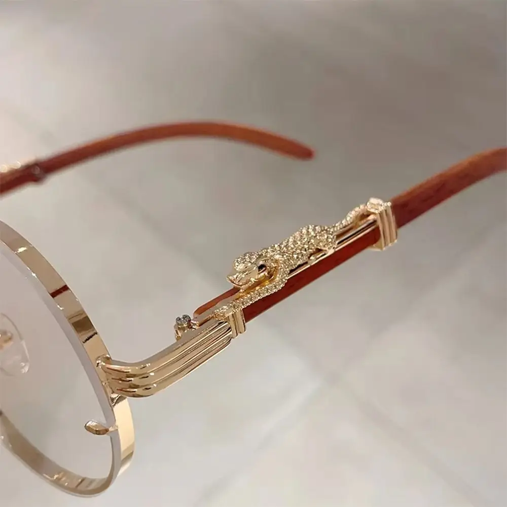 Multicolor Luxury Design Round Sunglasses Cheetah Decoration Double Bridge Gradient Shades UV Protection Eyewear Unisex