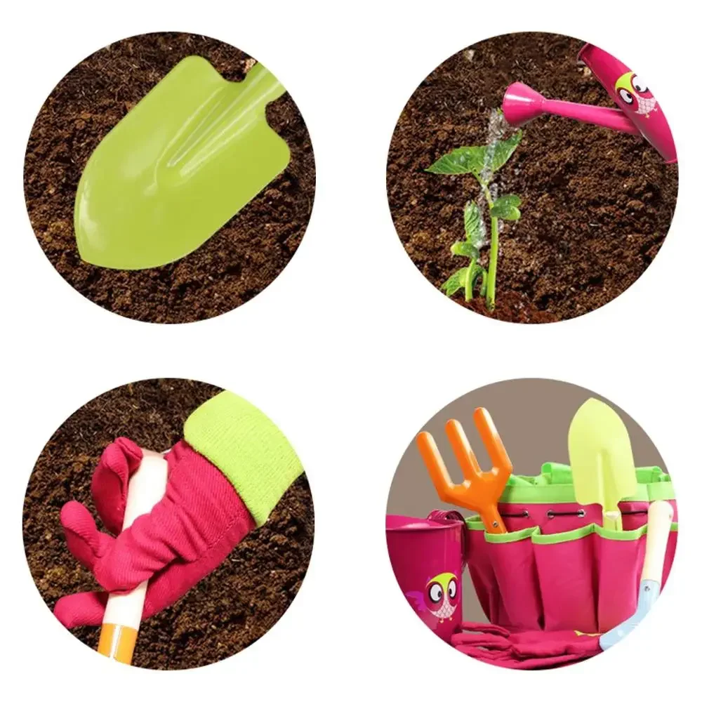 6Pcs Kids Gardening Tools Children Shovel Spade Fork Set Tote Bag Garden Yard