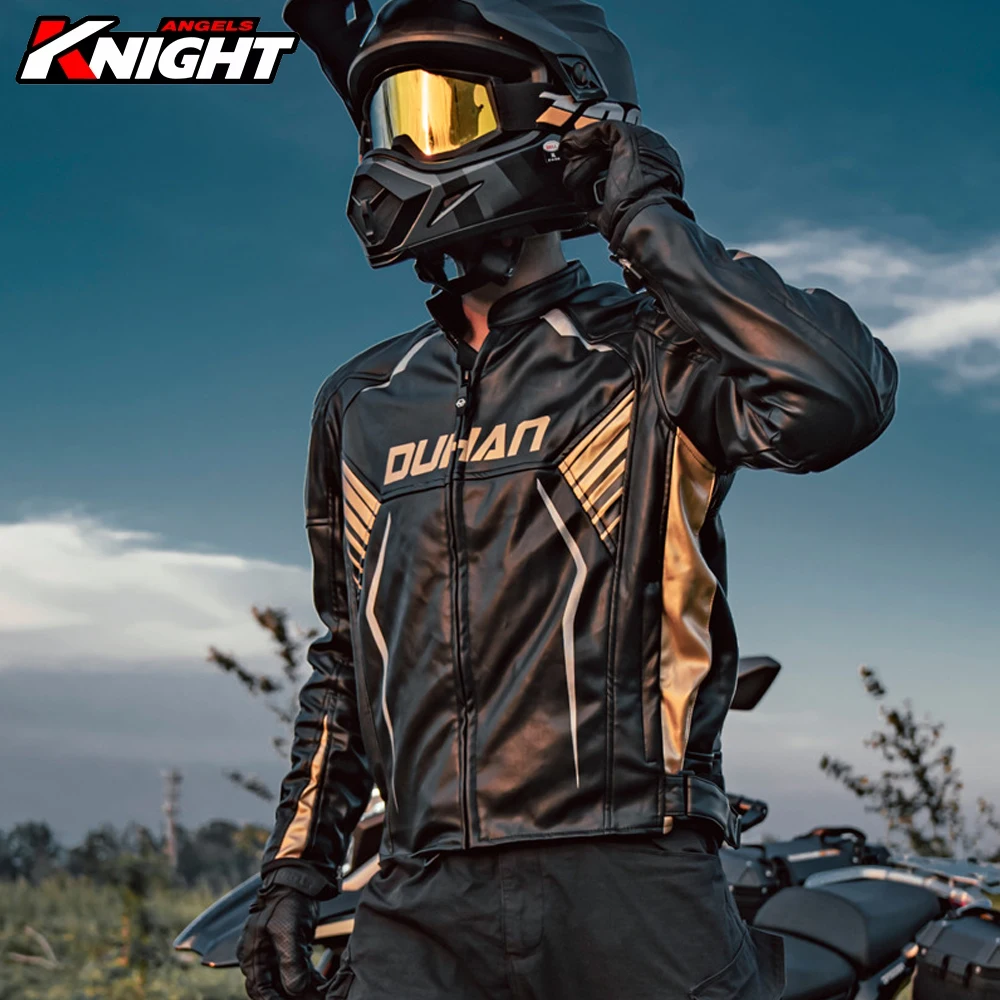DUHAN 오토바이 자켓 남성용 여성용 가죽 모토 자켓 방풍 겨울 따뜻한 안티 드롭 오토바이 레이싱 자켓 올 시즌