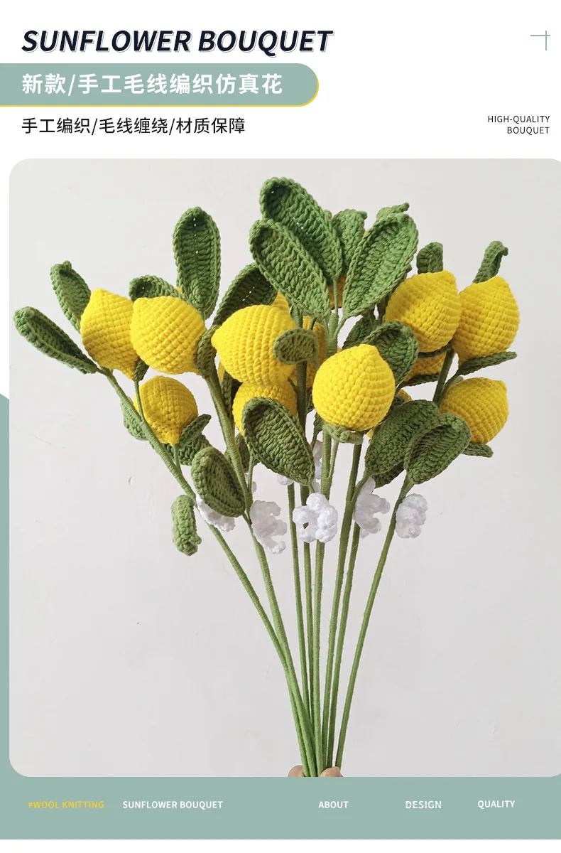 Description Picture 5 of itemHand Knitted Fruit Flower Faux Fruit Bouquet Lemon Blueberry Handmade Diy Faux Flower Bedroom Living Room Party Decoration Gifts