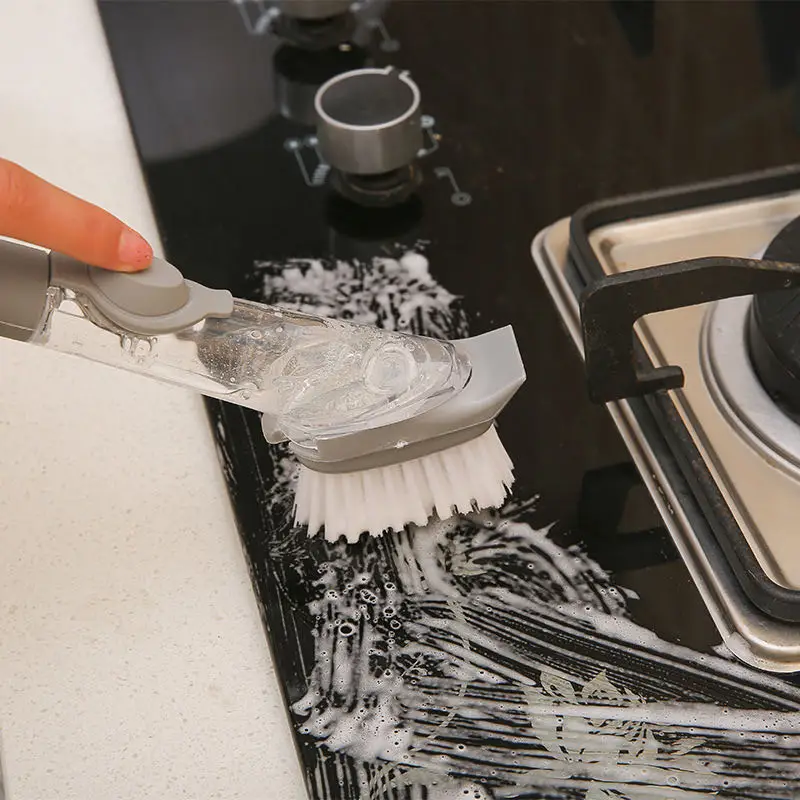 Cleaning Brush Automatic Liquid Dispenser Plate Dish Pot Scrubber Sponge  Kitchen