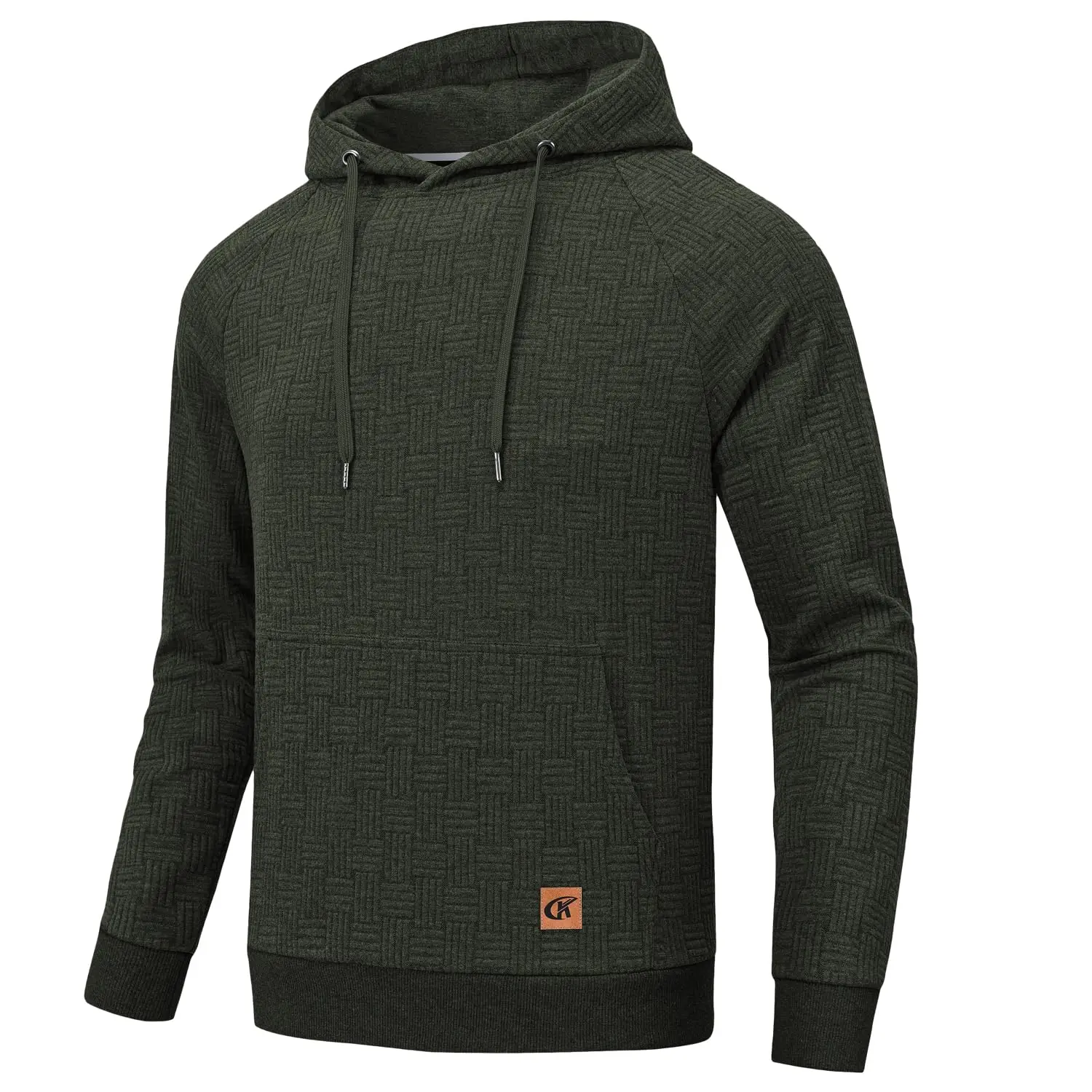 Men's Casual Hoodies Long Sleeve Plaid Jacquard Pullover Drawstring Kanga Pockets Casual Fashion Hooded Sweatshirts Streetwear
