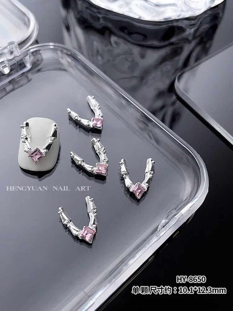 10 Teile/beutel Luxus Silber Rosa Diamant Metall Legierung 3D Glänzende Süße Schleife Schmetterling Herz Nagel Charms Nail art Dekoration Zubehör – Detail 12