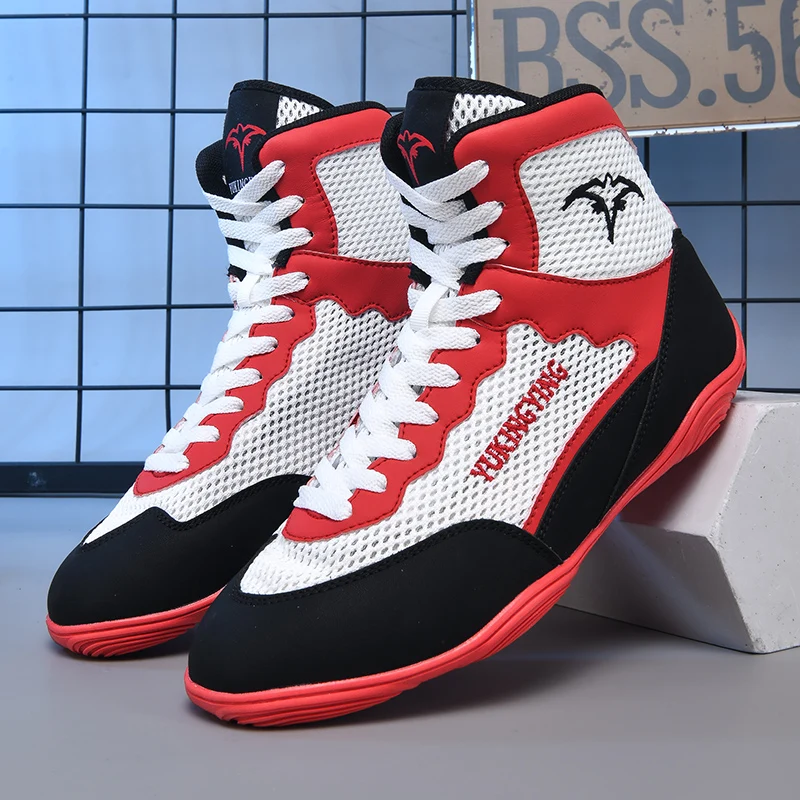 Men's High Top Wrestling Shoes Squat Training Shoes Breathable Gym Training Fighting Boots Anti-skid Boxing Sneakers