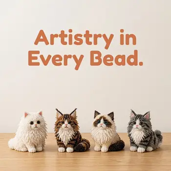 Kit Fai-da-Te per Ricamo con Perline a Tema Animale, Set Artistico Colorato per Mini Lavorazioni con Perline, Kit Educativo 3D per Creazione Portachiavi a Forma di Gatto