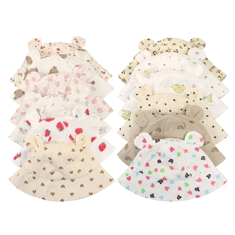 Muslin Baby Sun Hat Cartoon Print Kids Cap for Girls Boys Cotton Toddler Summer Hats Children Panama Baby Cap 1-3Y baby hat kids sun hat
