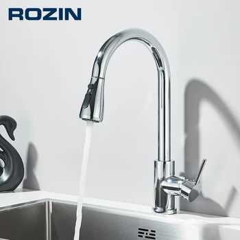 Rozin Rubinetto da cucina cromato Rubinetto estraibile montato su piano Miscelatore per lavello da cucina Rubinetto miscelatore con ugello spruzzatore a flusso singolo 1