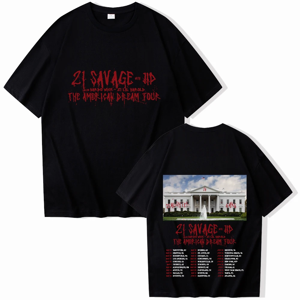 

Футболка 21 savagethe American Dream Tour 2024, женская летняя повседневная футболка с круглым вырезом, футболка оверсайз для мужчин, обычная футболка