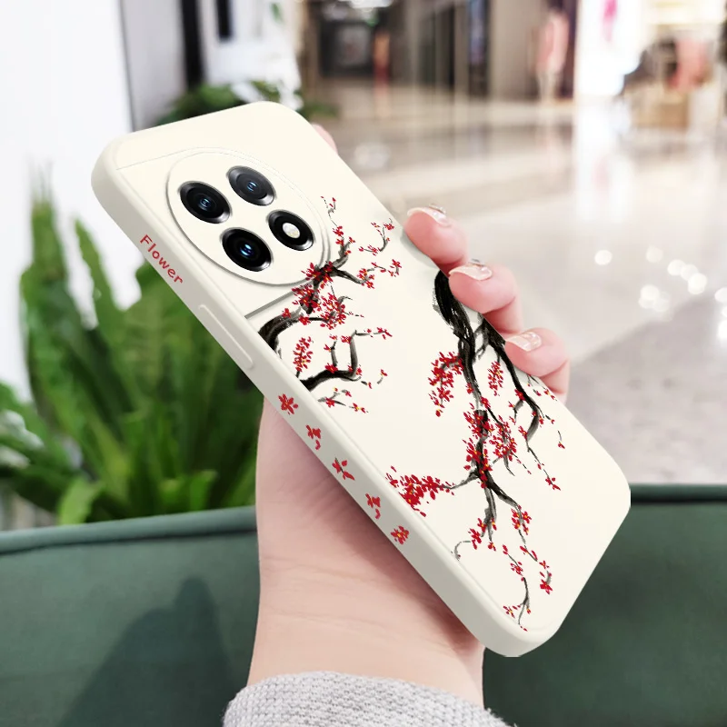 Elegant Cold Plum Snow Liquid Silicone Phone Case Cover