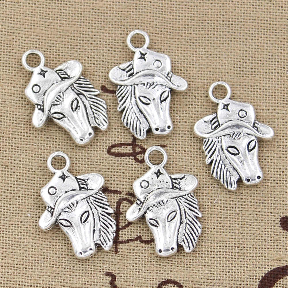 8 Stück Charms Pferd im Cowboyhut 23x16mm Antik Silber Farbe Anhänger Herstellung DIY handgemachter tibetischer Schmuck
