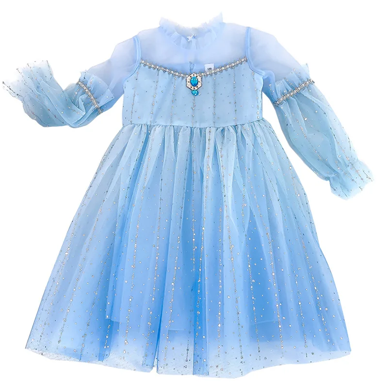 

Kids Summer Princess Elsa Dress Girls' Spring and Autumn Long Sleeve Frocks Children's Girl Free Shipping Blue Color Cloth
