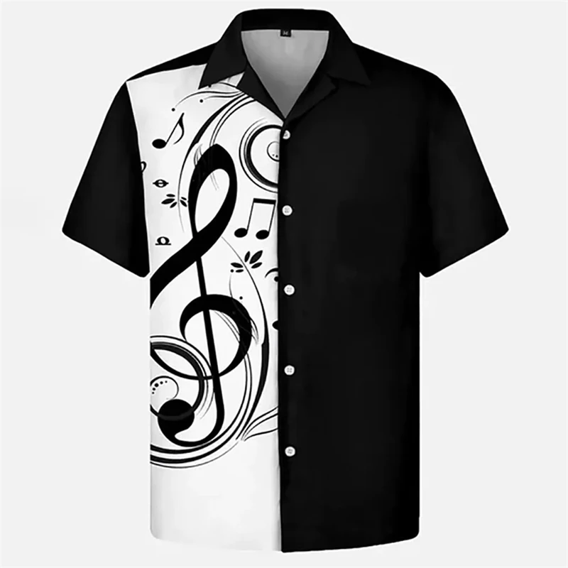 thumbnail image 1 of Camisa de verano para hombre 2024, camisetas hawaianas de manga corta con estampado de notas musicales para niños y niñas, camisetas de viaje para la playa, ropa informal con solapa, 1 of 4