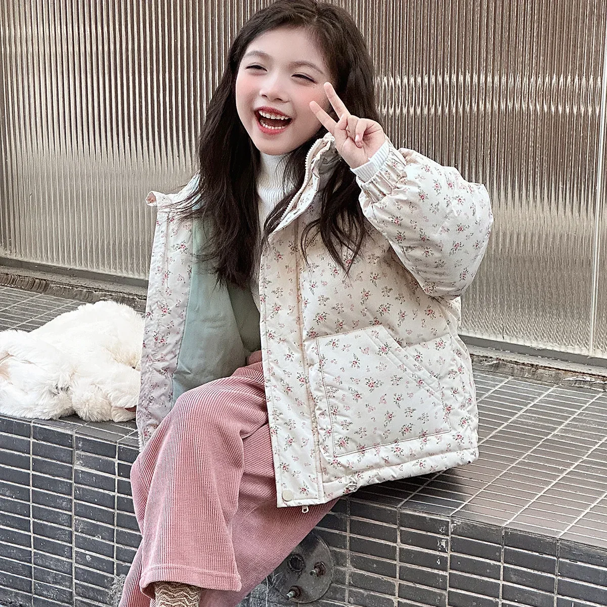 Children Jackets Girls Coat Winter Clothes Girl Floral Cotton Jacket New Fashion Childrens Cotton Jacket Thickened Winter