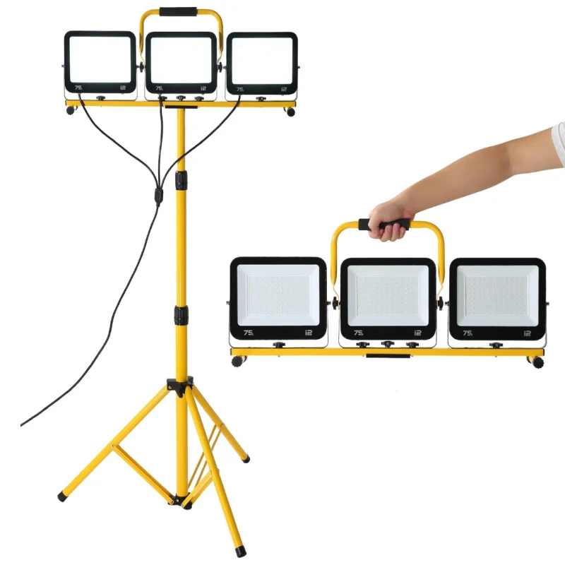 Adjustable Head LED Work Lights with Stand Adjustable and Foldable Tripod Stand Emergency Lamp with Individual Switch