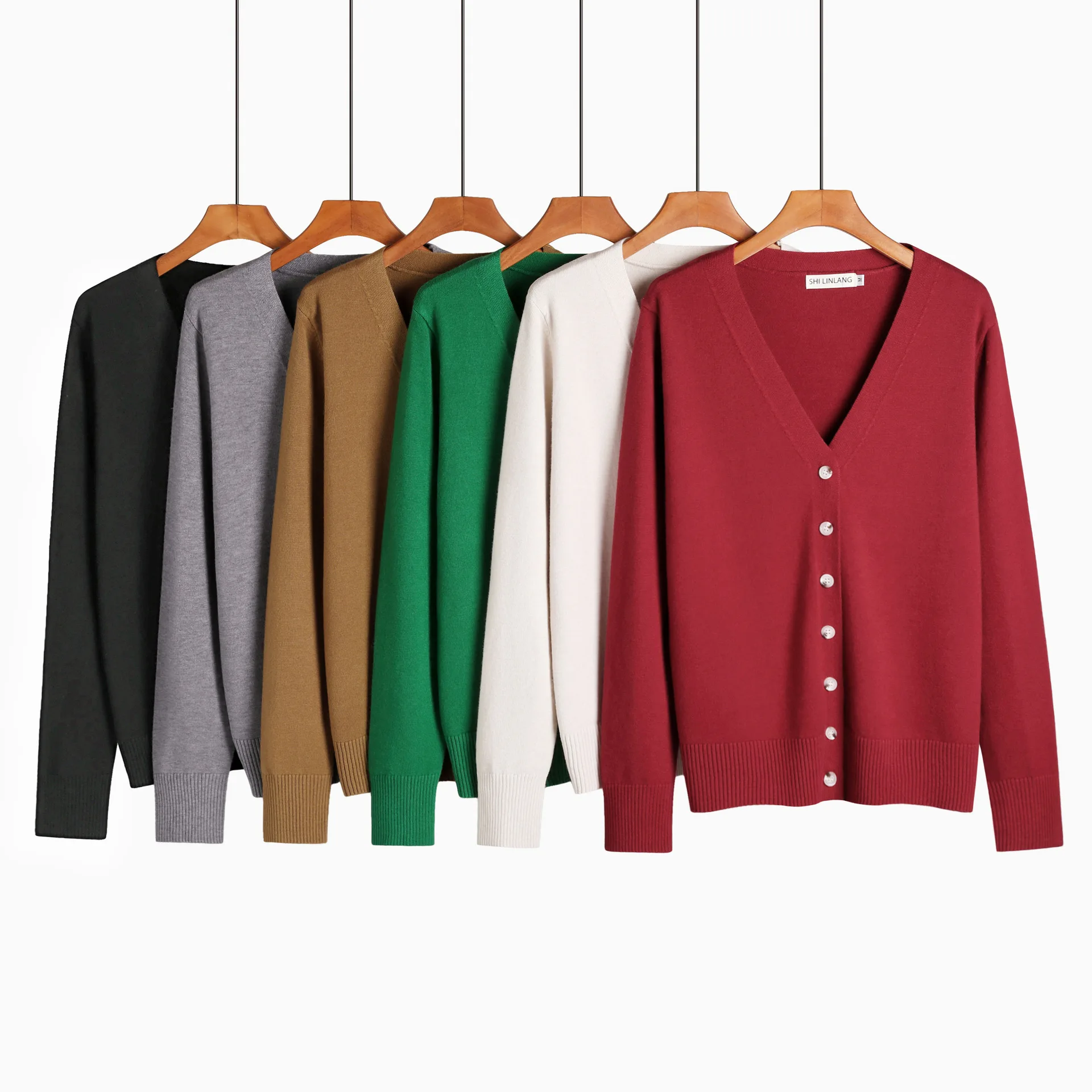 

Autumn new college style women's knitted sweater cardigan plus fat plus size V-neck sweater versatile solid color jacket