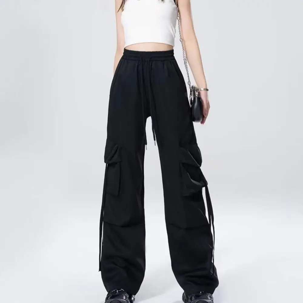 Drawstring Wide Leg Sweatpants Multi-pockets Oversized Baggy Cargo Pants High Waisted Y2K Women Joggers Trousers Sports