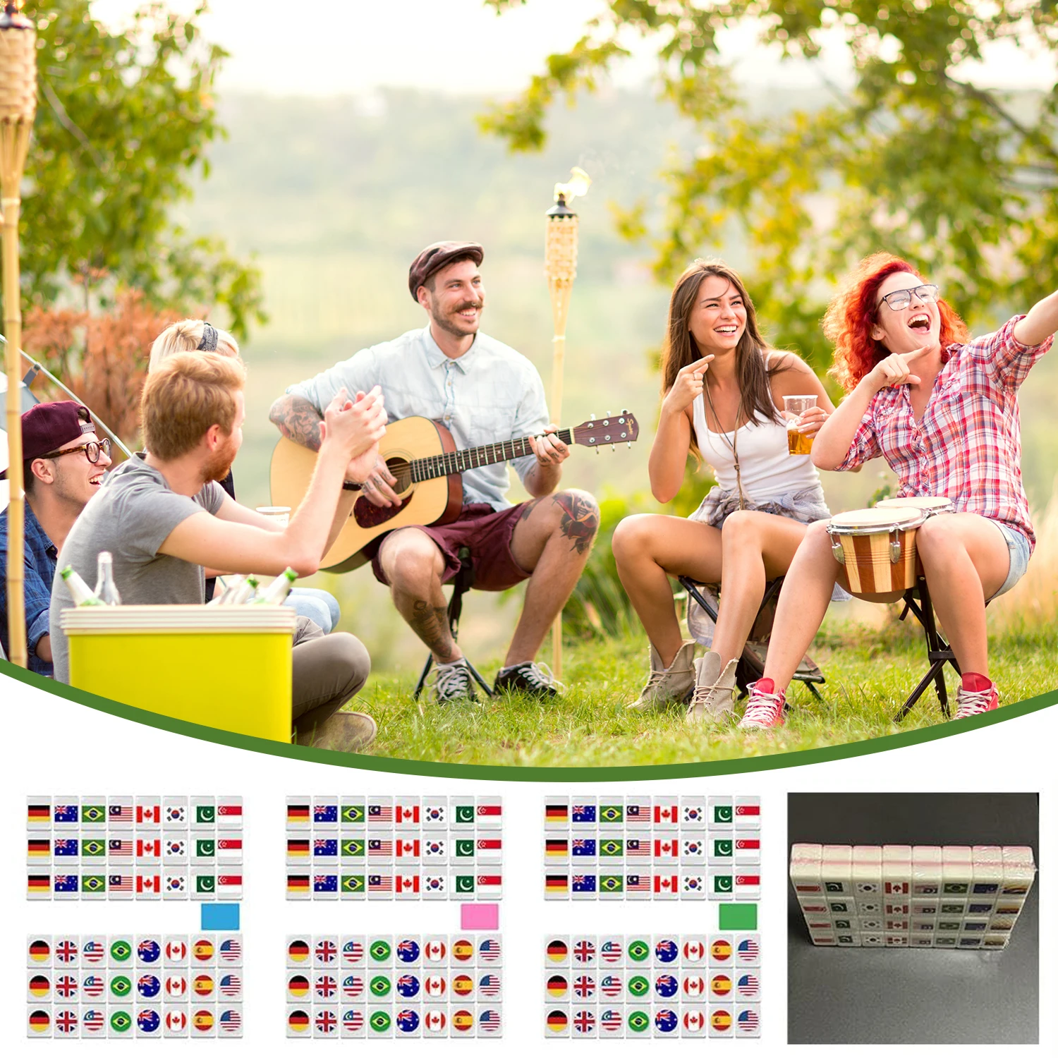 48/64 Blocks Flag Mahjong Tile Game 1/2 Players Funny Parent Child Party Game Toy Gift Mahjong Board﻿ 3