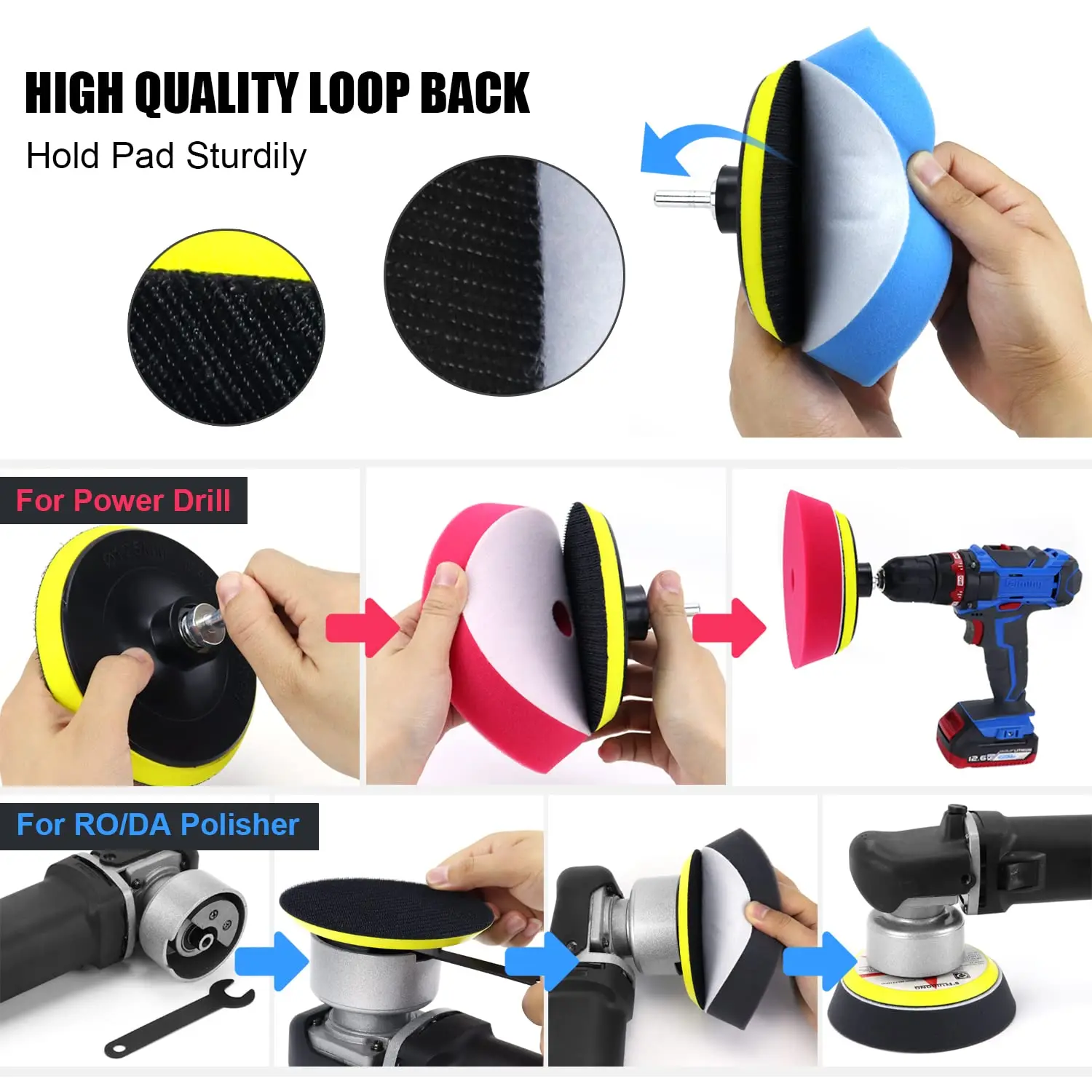 5 Pcs 6 Inch Foam Buffer Polisher Pads Kit Buffing & Polishing Pad Car Sponge Buffering Wheels for Polishing & Waxing Fit Drill 6