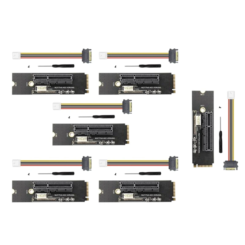 

Адаптер NGFF M.2-PCI-E 4X, Райзер-карта M2 Key M-Pcie X4 со стандартным индикатором напряжения для майнинга биткоинов ETH, 6 комплектов