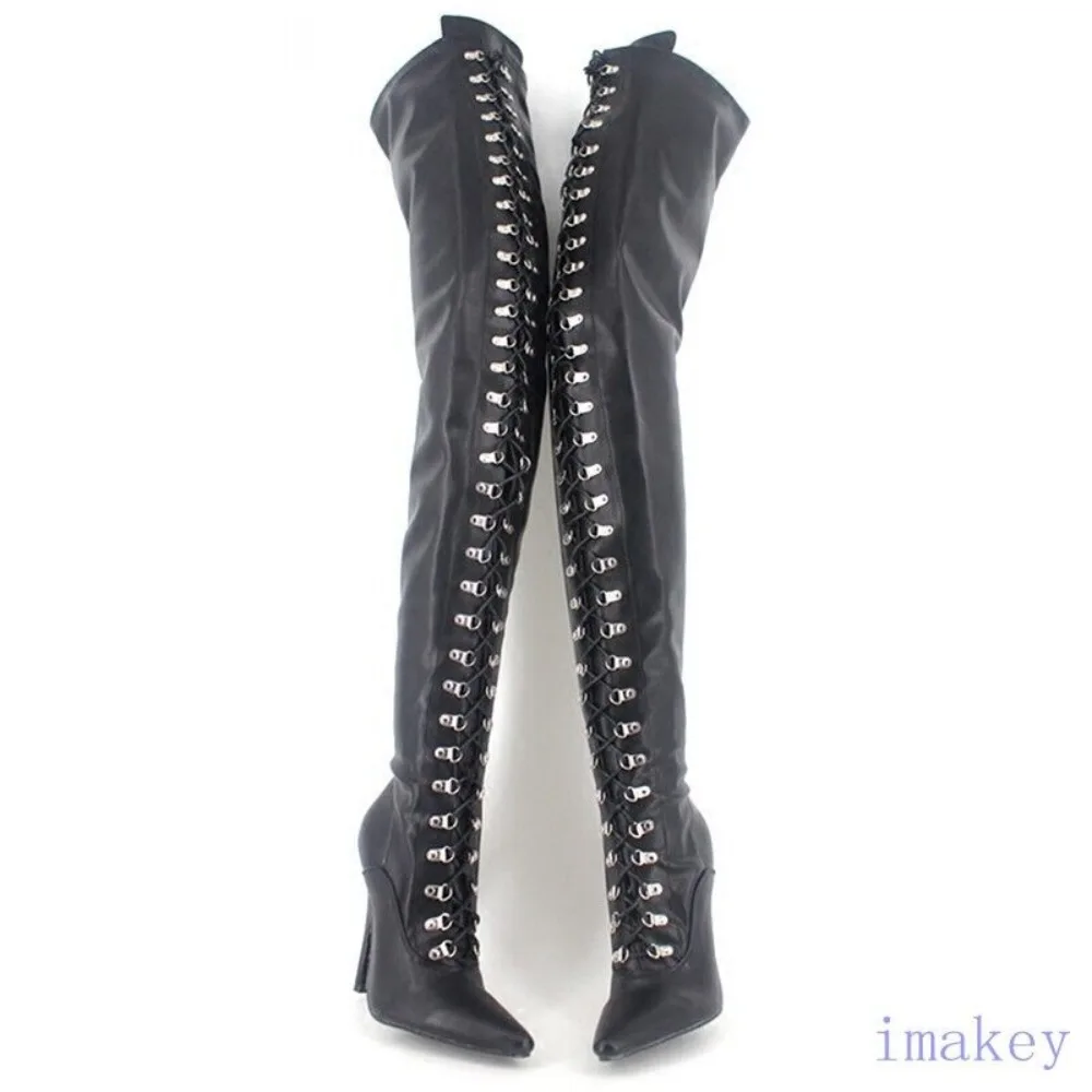 

12CM High Heel Lace-Up Full Zip Flex PU Thigh Over-Knee Crotch High Punk Boots