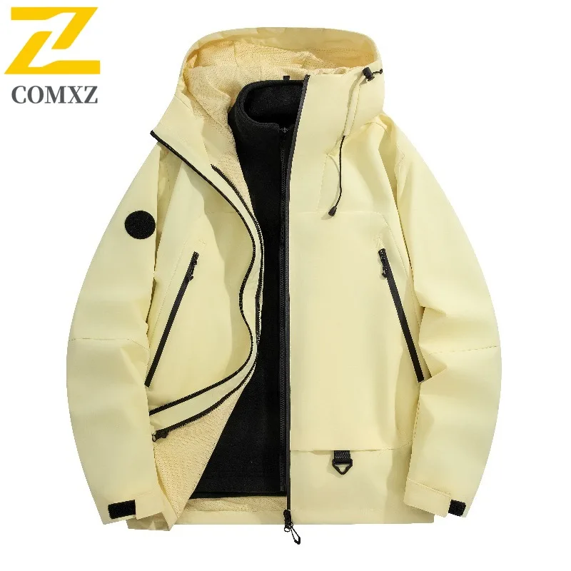COMXZ Windbreaker Jacket 3 in 1 New Thickened Windproof Outdoor Camping Hiking Coat Travel Warm High Quality Men's Outerwear