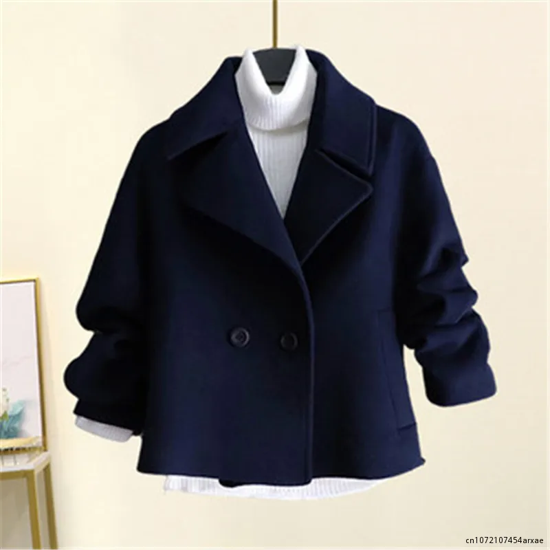 

Woolen Jacket Women's Spring Autumn New Korean Version Of Solid Color Slim Long-sleeved Lapel Short Coat Fashion Commuting