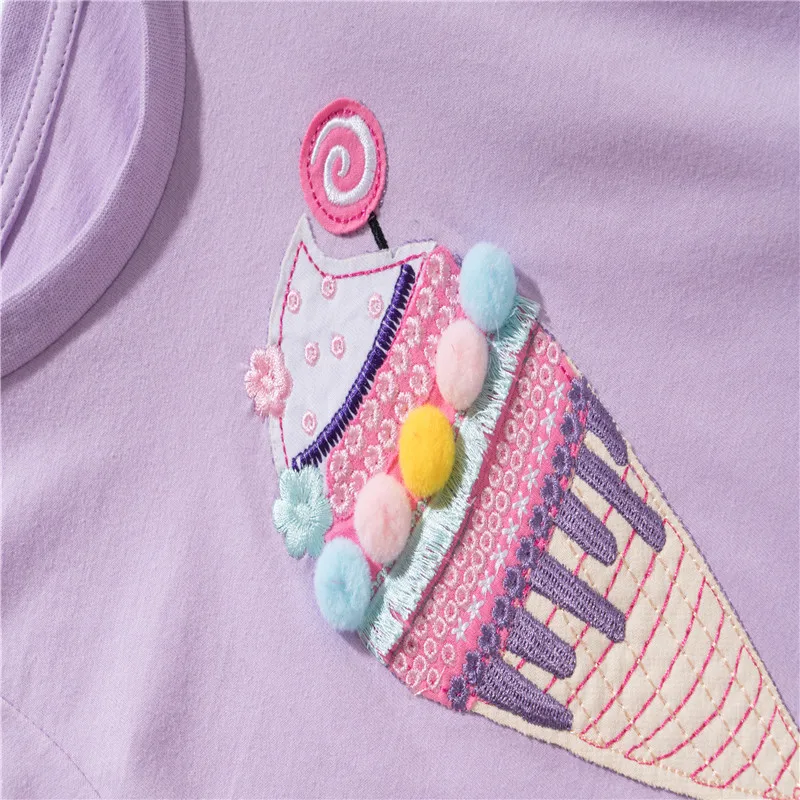 Jumping Meters New Arrival Ice Cream Embroidery Hot Selling Cotton Summer Girls Tshirts Baby Clothes Children's Tees Tops 3