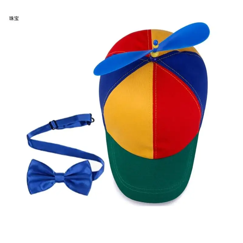 

X5QE Outdoor Propeller Baseball Caps+Bow Tie Set Christmas Performances Hat Hiphop Cycling Duckbill Caps for Boy Kids Unisex