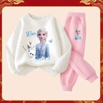 Chándales con estampado de dibujos animados para niña, traje deportivo de dos piezas de manga larga para niño, Frozen, Elsa, moda de princesa, primavera