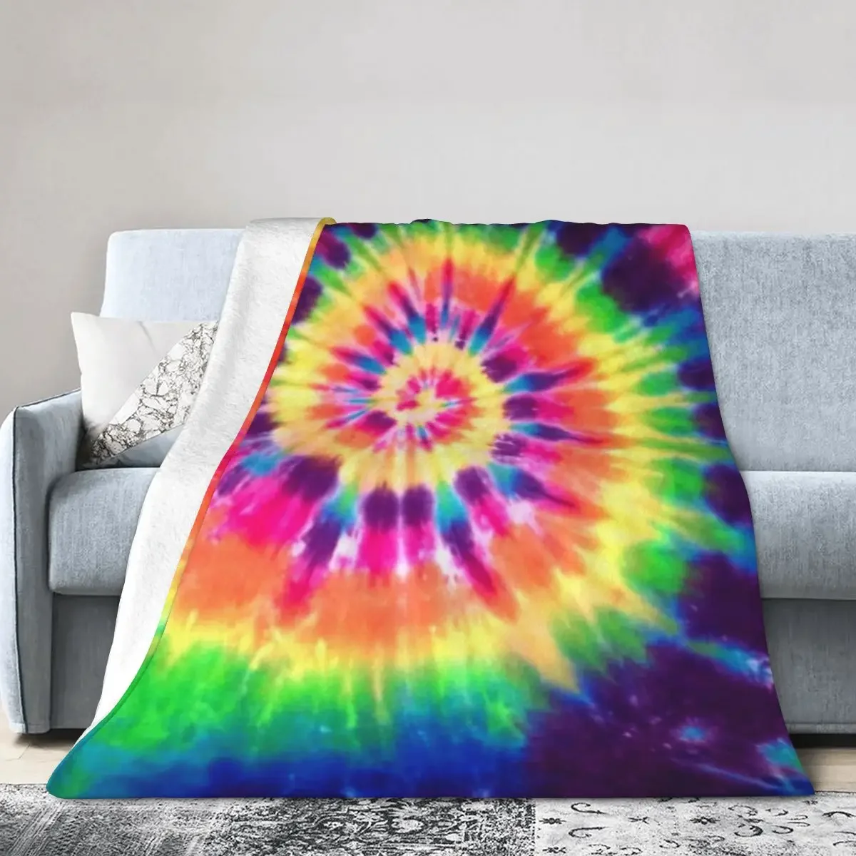 

Tie Dye Flannel Throw Blanket Cama macia Cobertor de pelúcia quente para cama Sala de estar, Piquenique, Viagem, Sofá, Casa