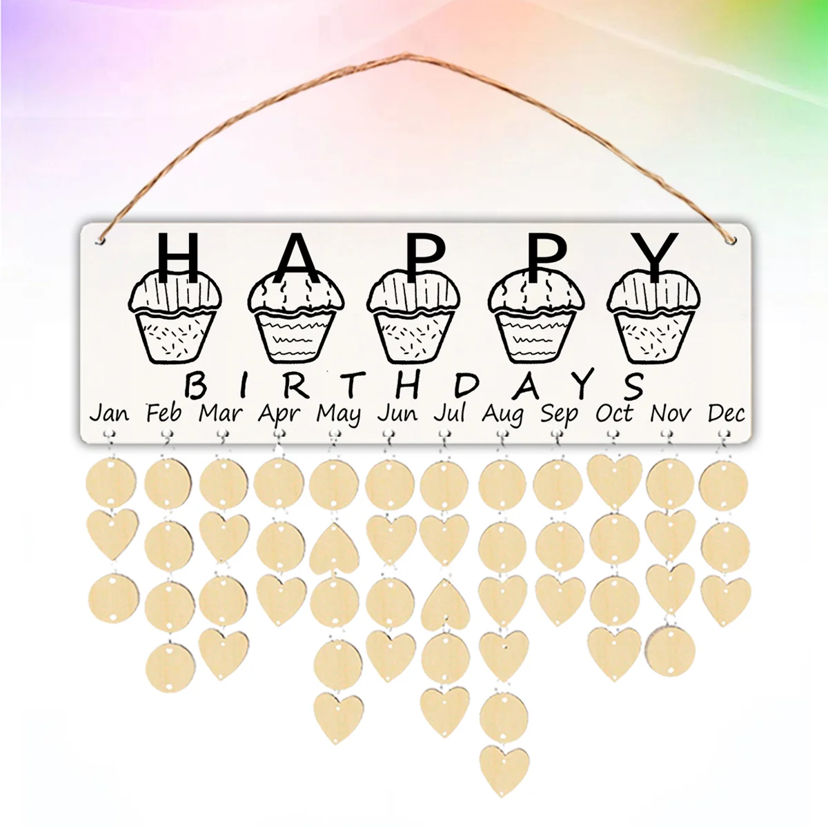 Wooden Birthday Reminder Board DIY Dates Reminder Sign Rope Hanging Events Anniversary Celebration Calendar Wall Plaque with 10 pieces plastic merchandise sign clip with erasable board rotatable pop clip holder stand price tag holder display