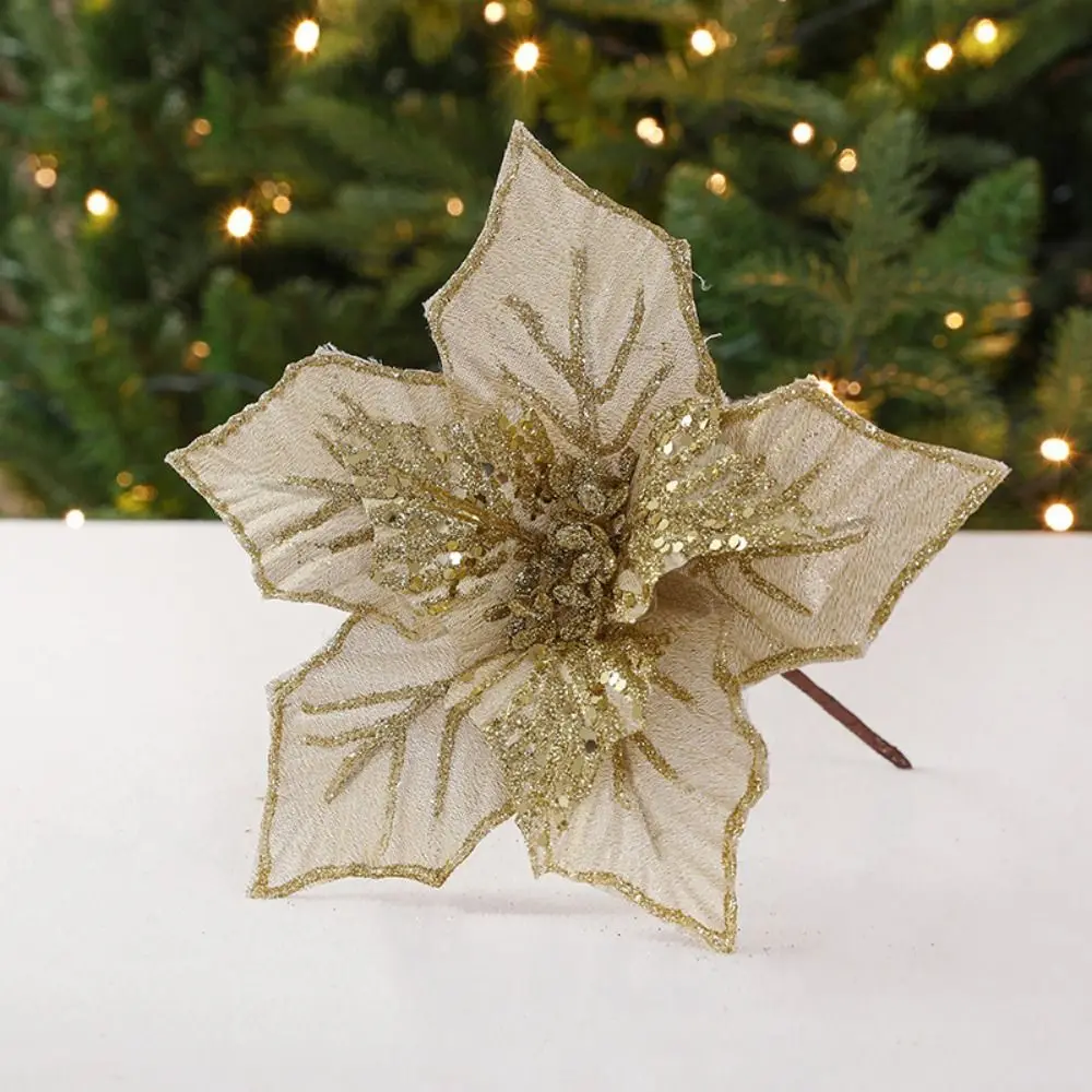 Fabric Plastic Christmas Artificial Flowers 24cm 5 Colors